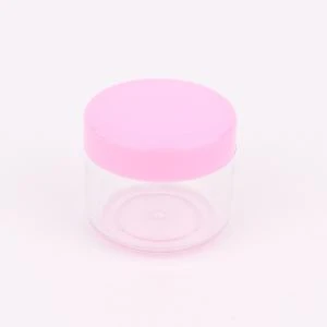 Klares Pulverglas mit rosa Kappe